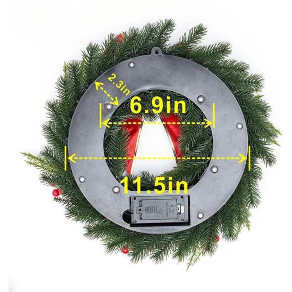 16" Artificial Christmas Front Door Wreath Battery Operated with 40 LED Lights